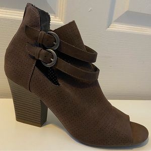 New open toe ankle booties.